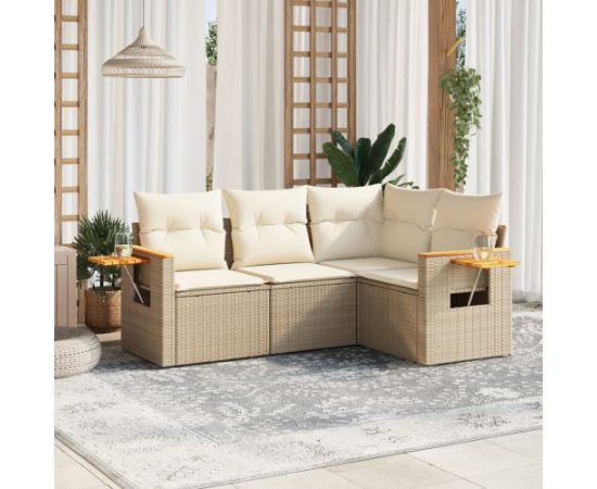 vidaXL 4-cz. zestaw mebli ogrodowych z poduszkami, beżowy, polirattan Dārza mēbeļu komplekti