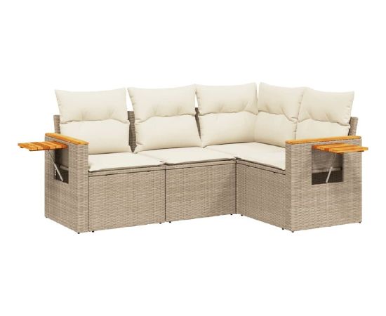 vidaXL 4-cz. zestaw mebli ogrodowych z poduszkami, beżowy, polirattan Dārza mēbeļu komplekti