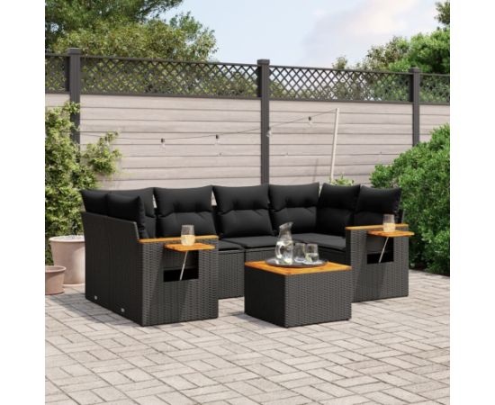 vidaXL 7-cz. zestaw wypoczynkowy do ogrodu, z poduszkami, czarny Dārza mēbeļu komplekti