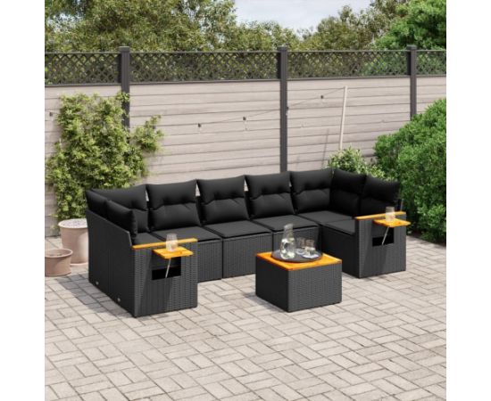 vidaXL 8-cz. zestaw wypoczynkowy do ogrodu, z poduszkami, czarny Dārza mēbeļu komplekti