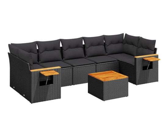 vidaXL 8-cz. zestaw wypoczynkowy do ogrodu, z poduszkami, czarny Dārza mēbeļu komplekti