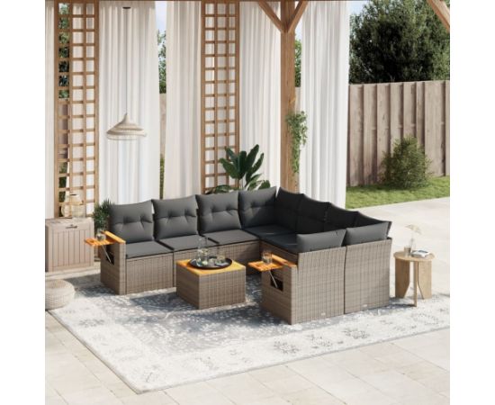 vidaXL 9-cz. zestaw mebli ogrodowych z poduszkami, szary, polirattan Dārza mēbeļu komplekti