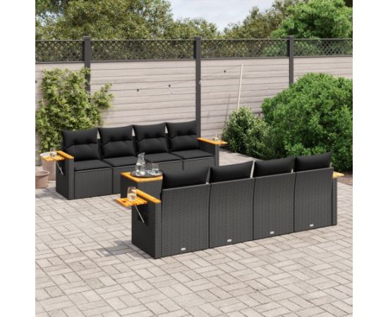 vidaXL 9-cz. zestaw wypoczynkowy do ogrodu, z poduszkami, czarny Dārza mēbeļu komplekti