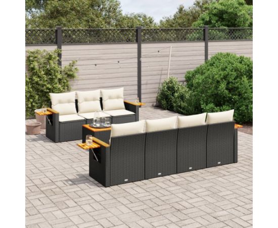 vidaXL 8-cz. zestaw wypoczynkowy do ogrodu, z poduszkami, czarny Dārza mēbeļu komplekti