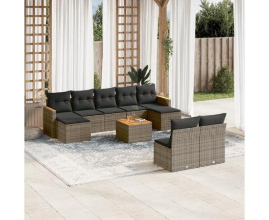 vidaXL 10-cz. zestaw wypoczynkowy do ogrodu, z poduszkami, szary Dārza mēbeļu komplekti