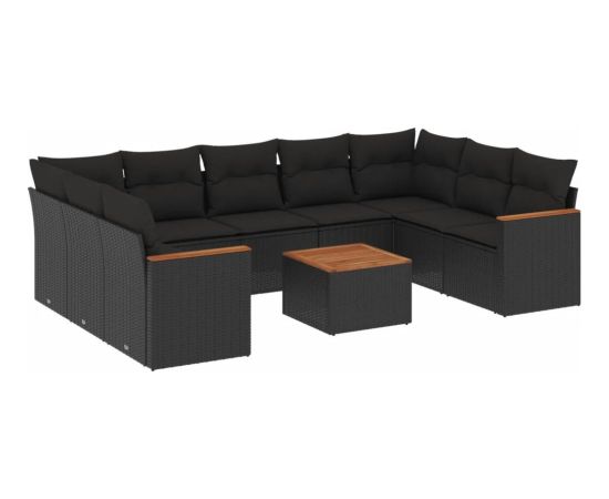 vidaXL 10-cz. zestaw wypoczynkowy do ogrodu, poduszki czarny rattan PE Dārza mēbeļu komplekti