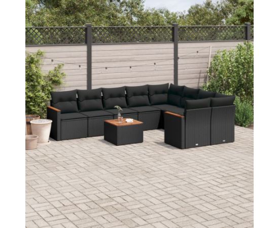 vidaXL 10-cz. zestaw wypoczynkowy do ogrodu, poduszki czarny rattan PE Dārza mēbeļu komplekti
