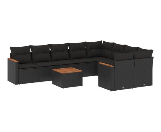 vidaXL 10-cz. zestaw wypoczynkowy do ogrodu, poduszki czarny rattan PE Dārza mēbeļu komplekti