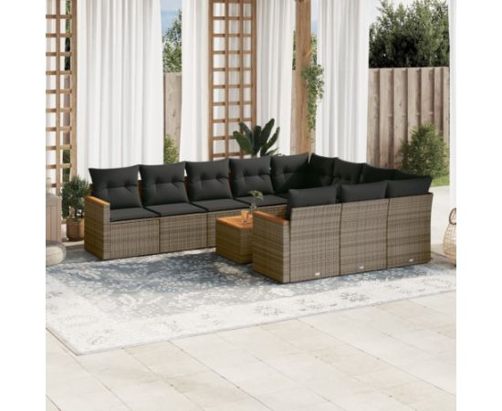 vidaXL 11-cz. zestaw mebli ogrodowych z poduszkami, szary rattan PE Dārza mēbeļu komplekti