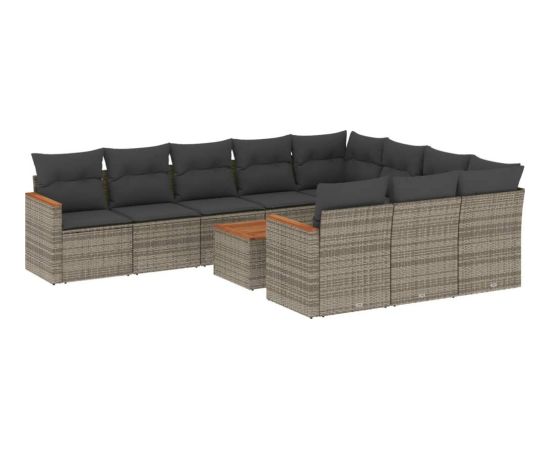 vidaXL 11-cz. zestaw mebli ogrodowych z poduszkami, szary rattan PE Dārza mēbeļu komplekti