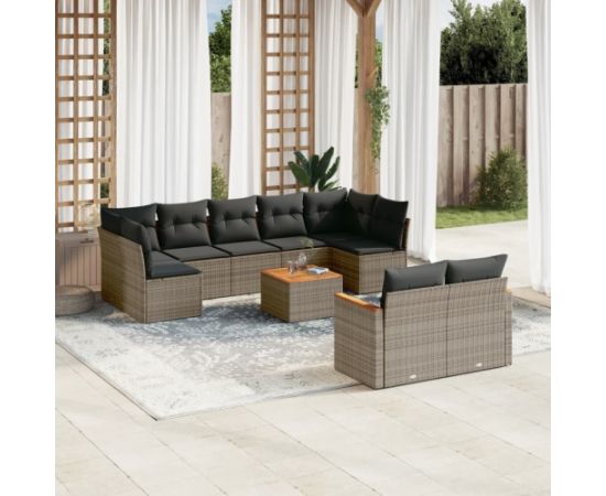 vidaXL 10-cz. zestaw wypoczynkowy do ogrodu, z poduszkami, szary Dārza mēbeļu komplekti