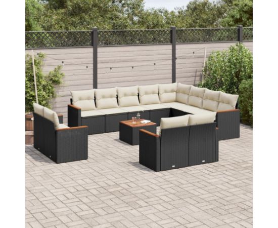 vidaXL 13-cz. zestaw mebli do ogrodu, poduszki, czarny, rattan PE Dārza mēbeļu komplekti