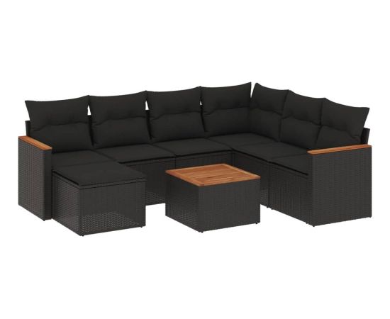 vidaXL 8-cz. zestaw wypoczynkowy do ogrodu, z poduszkami, czarny Dārza mēbeļu komplekti