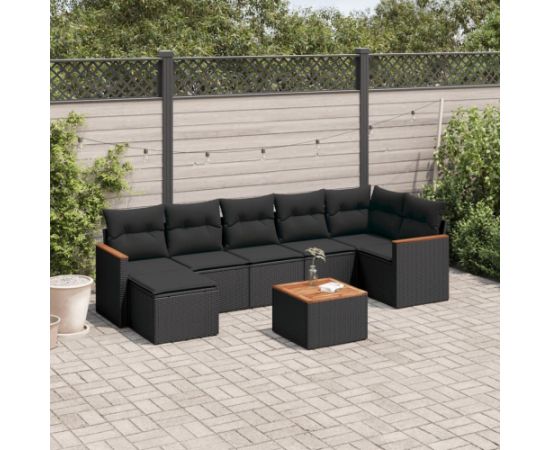 vidaXL 8-cz. zestaw wypoczynkowy do ogrodu, z poduszkami, czarny Dārza mēbeļu komplekti