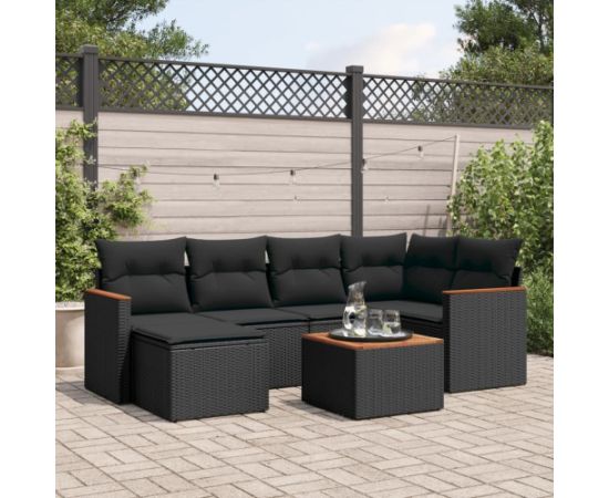 vidaXL 7-cz. zestaw wypoczynkowy do ogrodu, z poduszkami, czarny Dārza mēbeļu komplekti