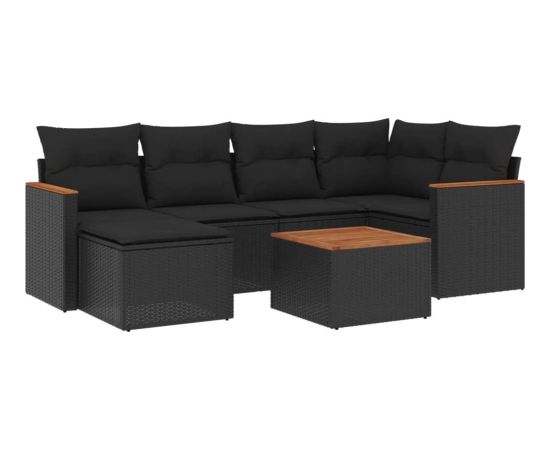 vidaXL 7-cz. zestaw wypoczynkowy do ogrodu, z poduszkami, czarny Dārza mēbeļu komplekti