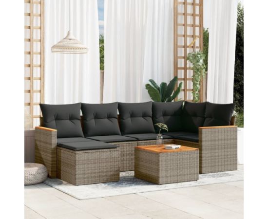 vidaXL 7-cz. zestaw wypoczynkowy do ogrodu, z poduszkami, szary Dārza mēbeļu komplekti