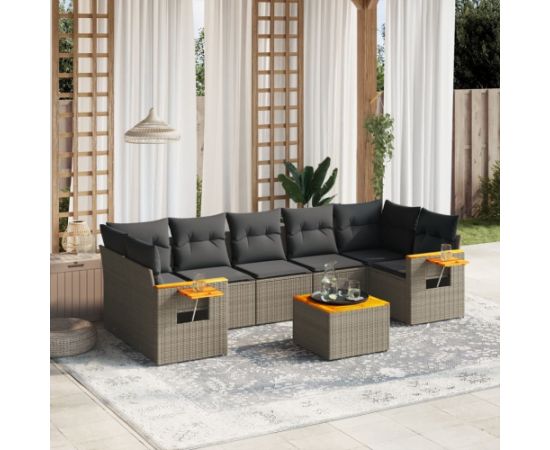 vidaXL 8-cz. zestaw mebli ogrodowych z poduszkami, szary, polirattan Dārza mēbeļu komplekti