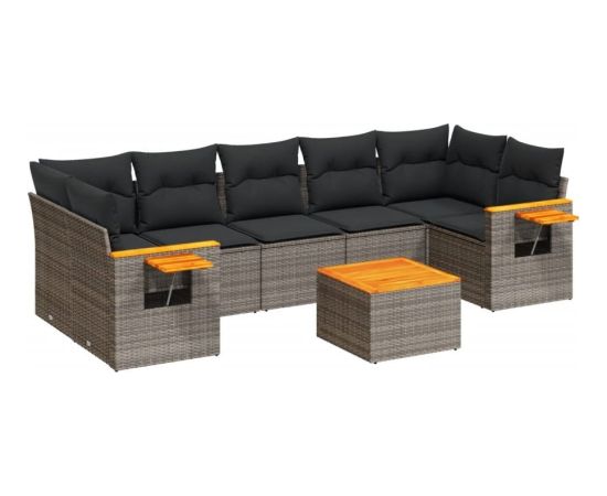 vidaXL 8-cz. zestaw mebli ogrodowych z poduszkami, szary, polirattan Dārza mēbeļu komplekti