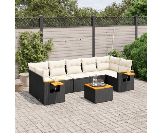 vidaXL 8-cz. zestaw wypoczynkowy do ogrodu, z poduszkami, czarny Dārza mēbeļu komplekti