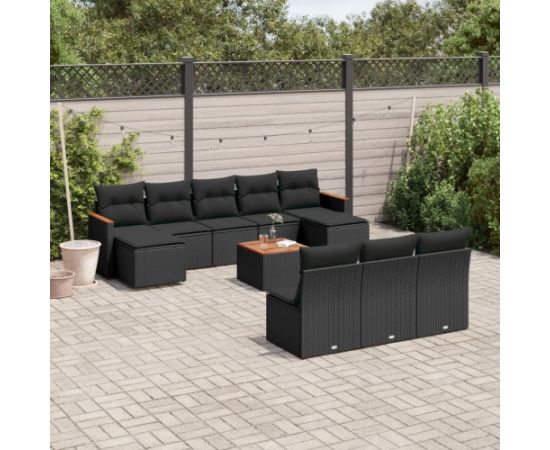 vidaXL 11-cz. zestaw wypoczynkowy do ogrodu, poduszki czarny rattan PE Dārza mēbeļu komplekti