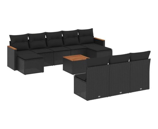 vidaXL 11-cz. zestaw wypoczynkowy do ogrodu, poduszki czarny rattan PE Dārza mēbeļu komplekti