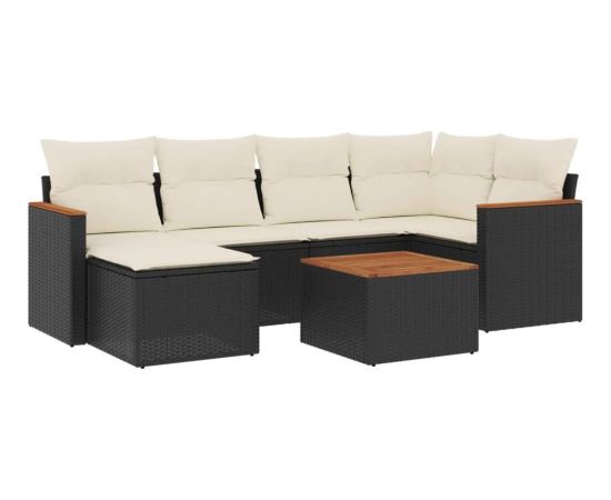 vidaXL 7-cz. zestaw wypoczynkowy do ogrodu, z poduszkami, czarny Dārza mēbeļu komplekti