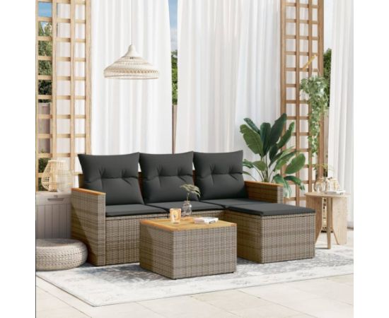 vidaXL 5-cz. zestaw wypoczynkowy do ogrodu, poduszki, szary rattan PE Dārza mēbeļu komplekti