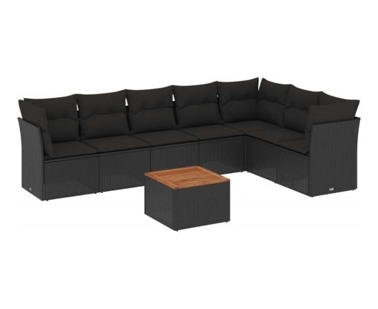 vidaXL 8-cz. zestaw wypoczynkowy do ogrodu, z poduszkami, czarny Dārza mēbeļu komplekti