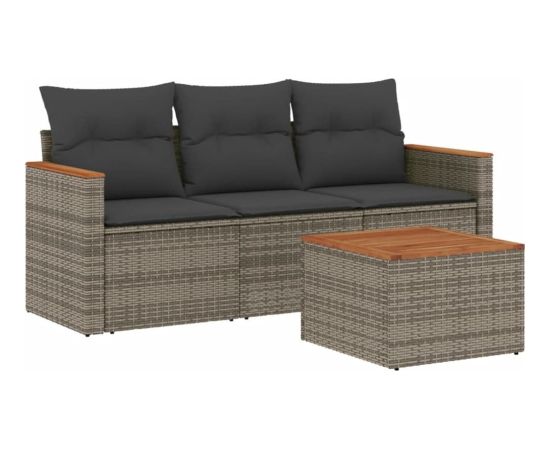 vidaXL 4-cz. zestaw wypoczynkowy do ogrodu, poduszki, szary, rattan PE Dārza mēbeļu komplekti