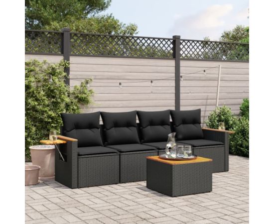 vidaXL 5-cz. zestaw wypoczynkowy do ogrodu, poduszki, czarny rattan PE Dārza mēbeļu komplekti