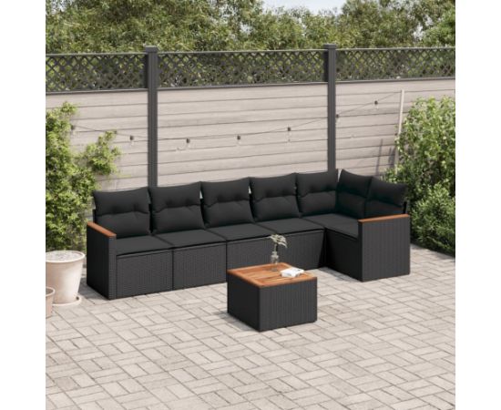 vidaXL 7-cz. zestaw wypoczynkowy do ogrodu, z poduszkami, czarny Dārza mēbeļu komplekti