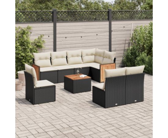 vidaXL 9-cz. zestaw wypoczynkowy do ogrodu, z poduszkami, czarny Dārza mēbeļu komplekti