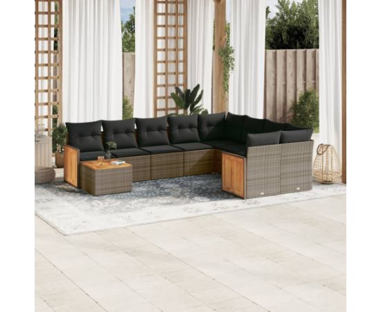 vidaXL 10-cz. zestaw wypoczynkowy do ogrodu, z poduszkami, szary Dārza mēbeļu komplekti