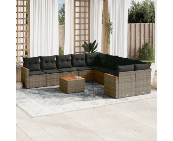 vidaXL 11-cz. zestaw mebli ogrodowych z poduszkami, szary rattan PE Dārza mēbeļu komplekti