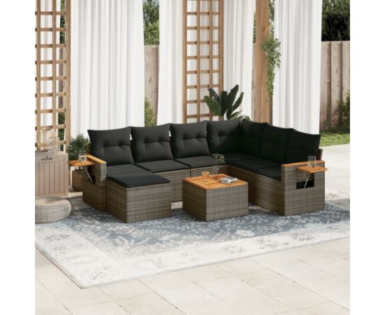 vidaXL 8-cz. zestaw mebli ogrodowych z poduszkami, szary, polirattan Dārza mēbeļu komplekti