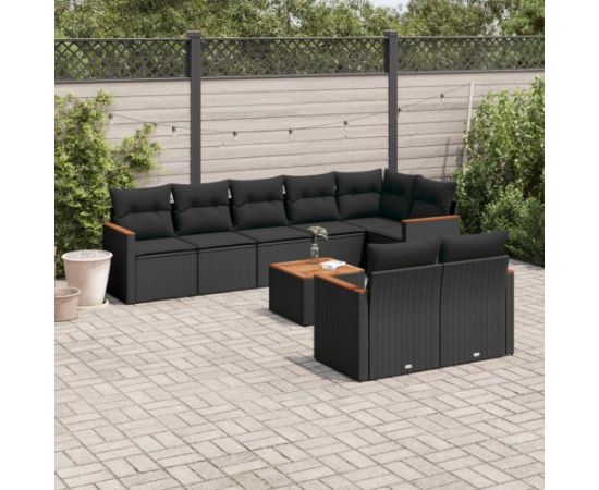 vidaXL 9-cz. zestaw wypoczynkowy do ogrodu, z poduszkami, czarny Dārza mēbeļu komplekti