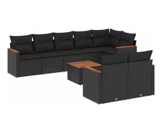 vidaXL 9-cz. zestaw wypoczynkowy do ogrodu, z poduszkami, czarny Dārza mēbeļu komplekti