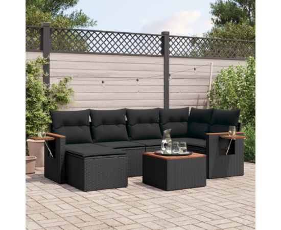 vidaXL 7-cz. zestaw wypoczynkowy do ogrodu, z poduszkami, czarny Dārza mēbeļu komplekti