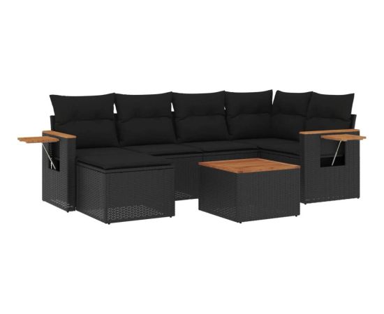 vidaXL 7-cz. zestaw wypoczynkowy do ogrodu, z poduszkami, czarny Dārza mēbeļu komplekti