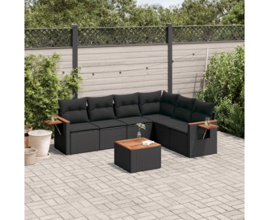 vidaXL 7-cz. zestaw wypoczynkowy do ogrodu, z poduszkami, czarny Dārza mēbeļu komplekti