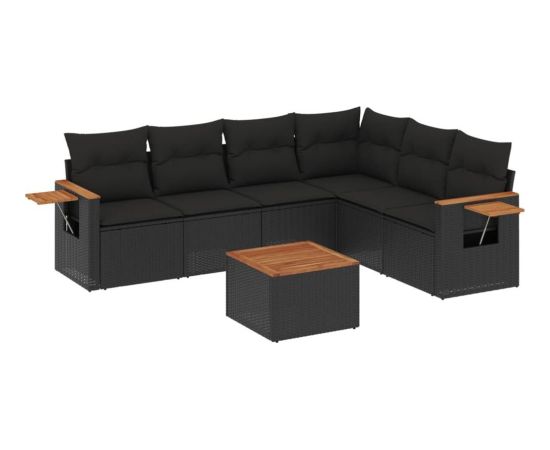 vidaXL 7-cz. zestaw wypoczynkowy do ogrodu, z poduszkami, czarny Dārza mēbeļu komplekti