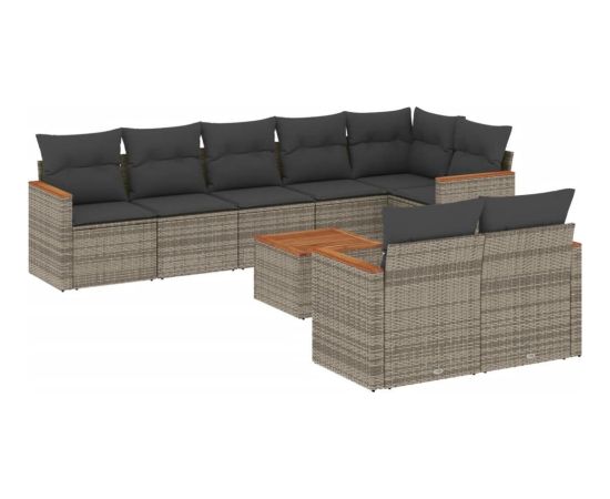 vidaXL 9-cz. zestaw mebli ogrodowych z poduszkami, szary, polirattan Dārza mēbeļu komplekti