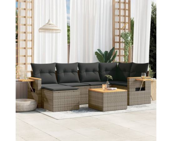 vidaXL 7-cz. zestaw wypoczynkowy do ogrodu, z poduszkami, szary Dārza mēbeļu komplekti