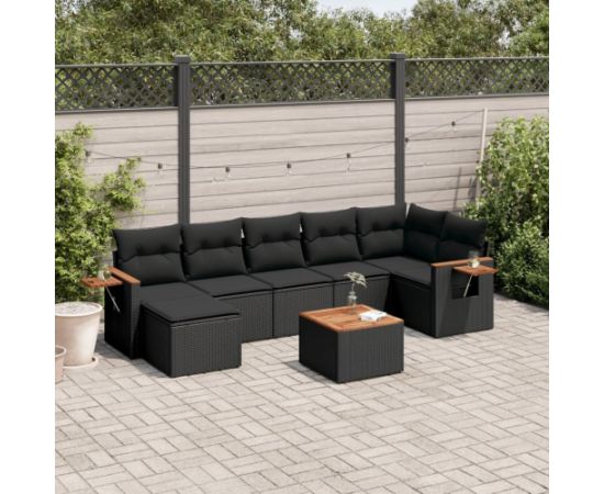 vidaXL 8-cz. zestaw wypoczynkowy do ogrodu, z poduszkami, czarny Dārza mēbeļu komplekti