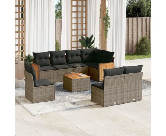 vidaXL 9-cz. zestaw mebli ogrodowych z poduszkami, szary, polirattan Dārza mēbeļu komplekti