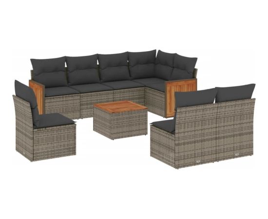 vidaXL 9-cz. zestaw mebli ogrodowych z poduszkami, szary, polirattan Dārza mēbeļu komplekti