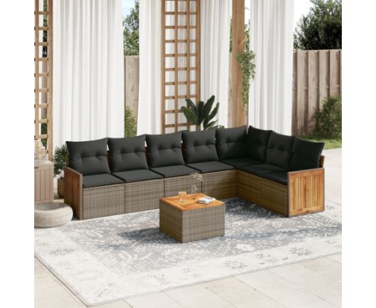 vidaXL 8-cz. zestaw mebli ogrodowych z poduszkami, szary, polirattan Dārza mēbeļu komplekti