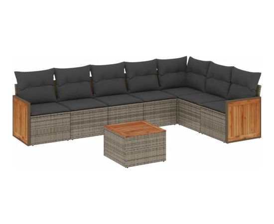 vidaXL 8-cz. zestaw mebli ogrodowych z poduszkami, szary, polirattan Dārza mēbeļu komplekti