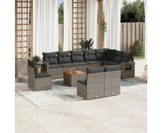 vidaXL 11-cz. zestaw mebli ogrodowych z poduszkami, szary rattan PE Dārza mēbeļu komplekti